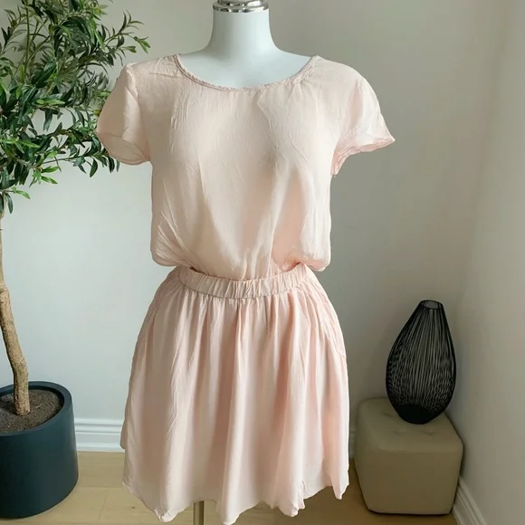 Talula Dusty Blush Pink Cutout Waist Short Sleeve Dress XS - Picture 1 of 8